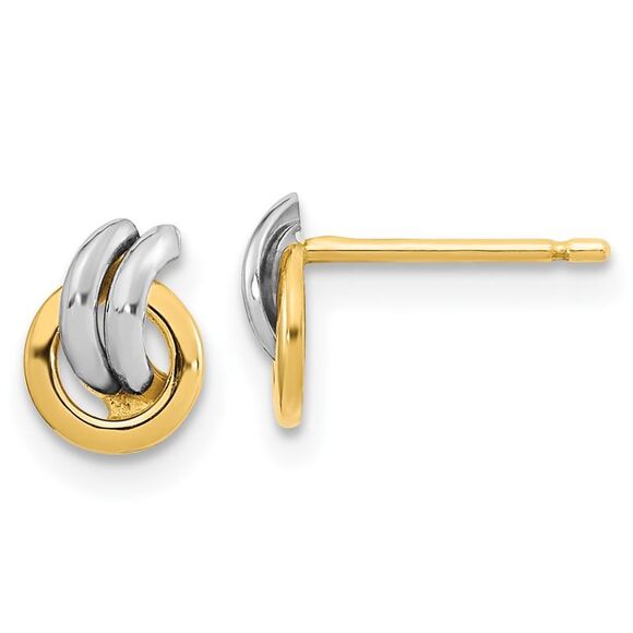 Kazi Luxury 14k Yellow Gold Polished White Rhodium Open Circle Post Earrings